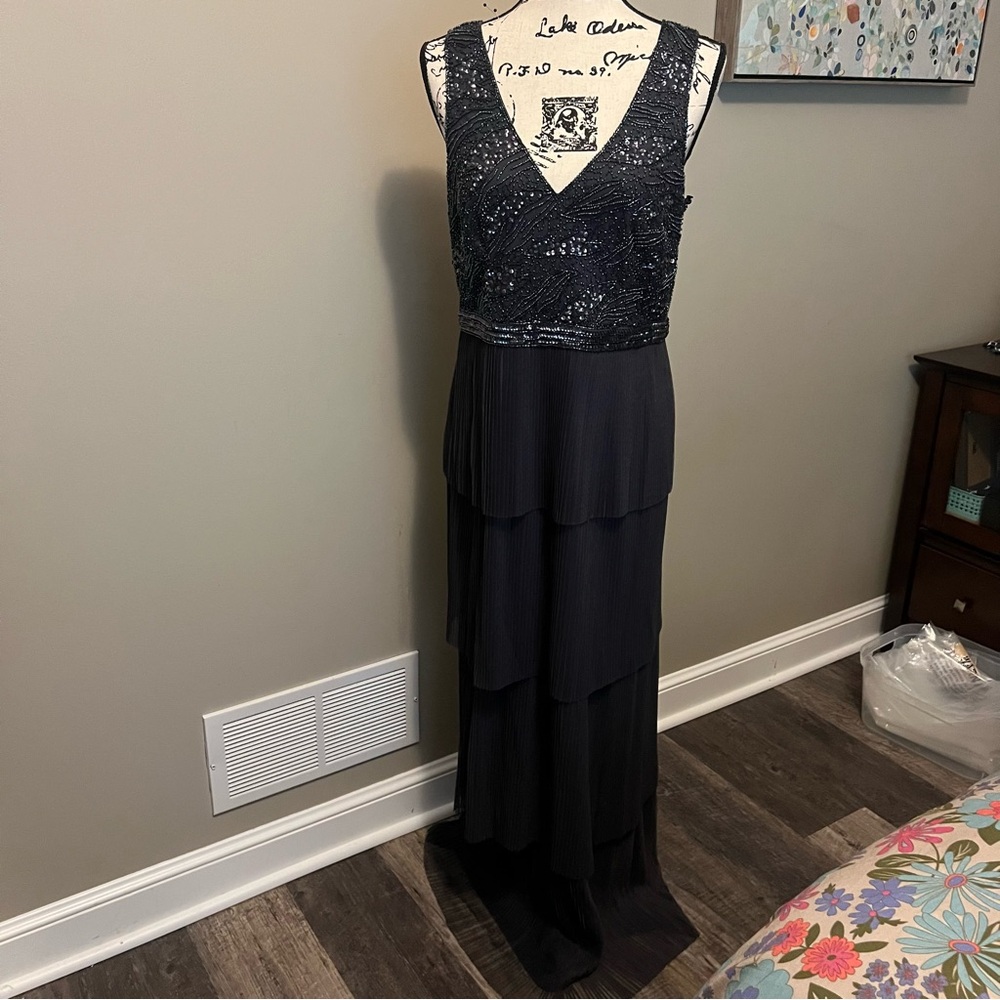 Adrianna Pappell long beaded dress pleated bottom so flattering mother of bride